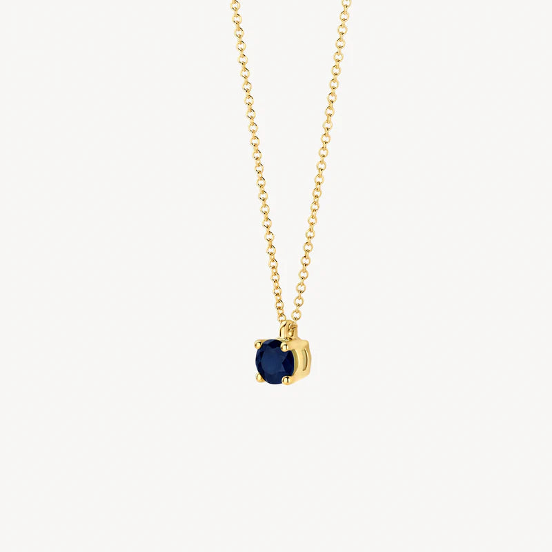 Blush geelgoud collier met blauwe saffier