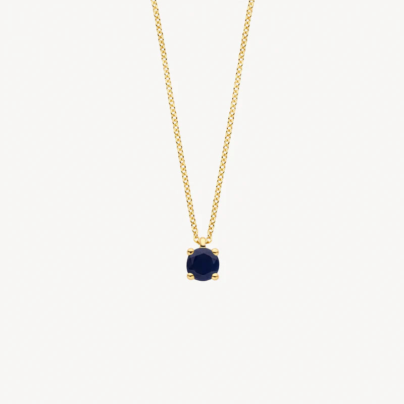 Blush geelgoud collier met blauwe saffier