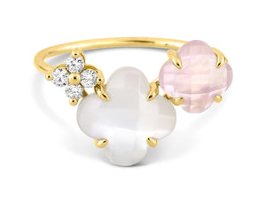 Morganne bello ring parelmoer, roze kwarts en diamanten