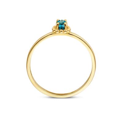 Blush ring geelgoud met blauwe Topas