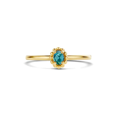 Blush ring geelgoud met blauwe Topas