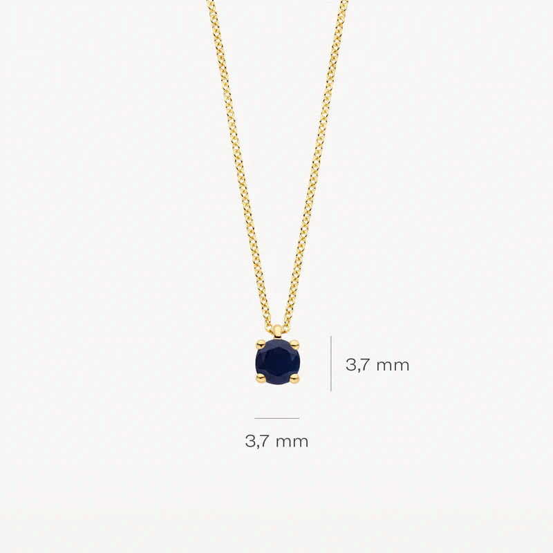 Blush geelgoud collier met blauwe saffier
