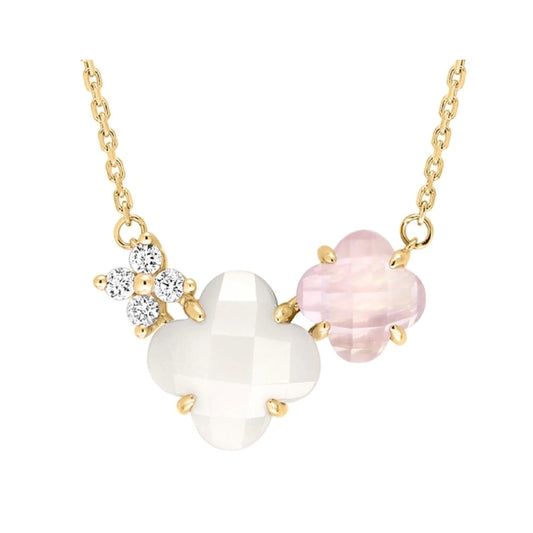 Morganne Bello collier met parelmoer, roze kwarts en diamant