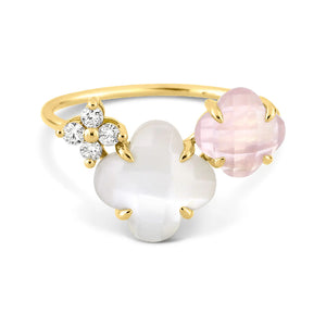 Morganne Bello ring parelmoer, roze kwarts en diamanten