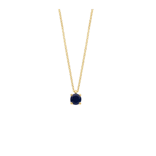 Blush geelgoud collier met blauwe saffier