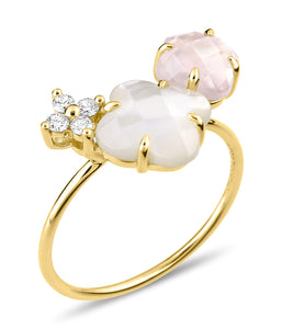 Morganne Bello ring parelmoer, roze kwarts en diamanten