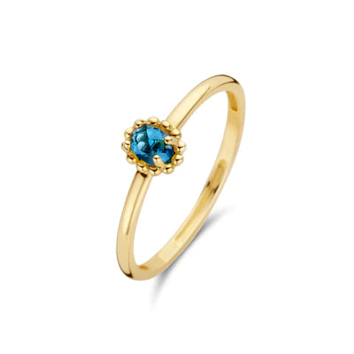 Blush ring geelgoud met blauwe Topas